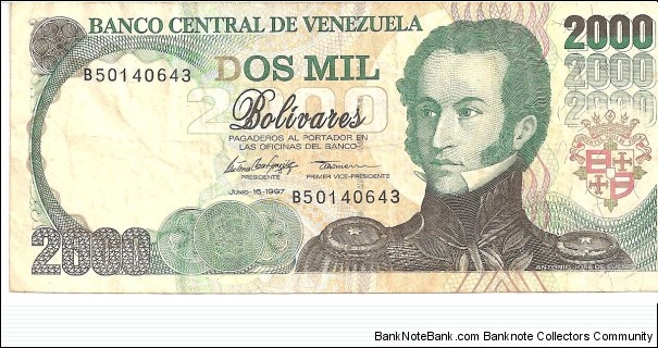 P77a - 2000 Bolivares - 16.06.1997 - Prefix - B Banknote