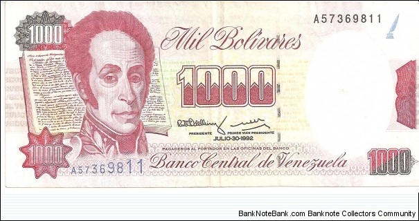 P73b - 1000 Bolivares - 30.07.1992 Banknote