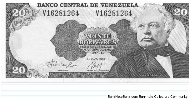 P64Aa - 20 Bolivares - 07.07.1987 Banknote