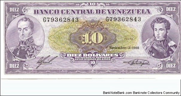 P62a - 10 Bolivares - 03.11.1988 Banknote
