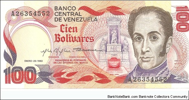 P59a - 100 Bolivares - 29.01.1980 Banknote