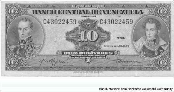 P51g - 10 Bolivares - 18.09.1979 Banknote