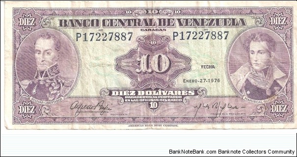 P51e - 10 Bolivares - 27.01.1976 Banknote