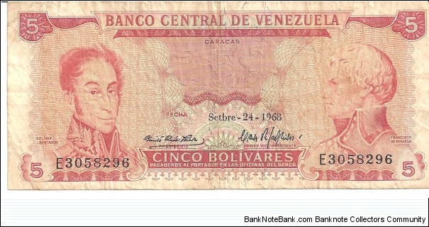 P50a - 5 Bolivares - 24.09.1968 Banknote