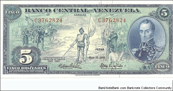 P49a - 5 Bolivares - 10.05.1966 Banknote