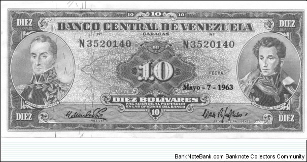P45a - 10 Bolivares - 07.05.1963 Banknote