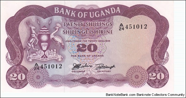 Uganda P3a (20 shillings ND 1966) Banknote