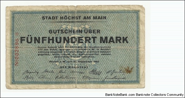 Germany 500 Mark-1922 Banknote