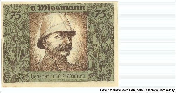 German-ColonialNotgeld 75 Pfennig-von Wissmann Banknote