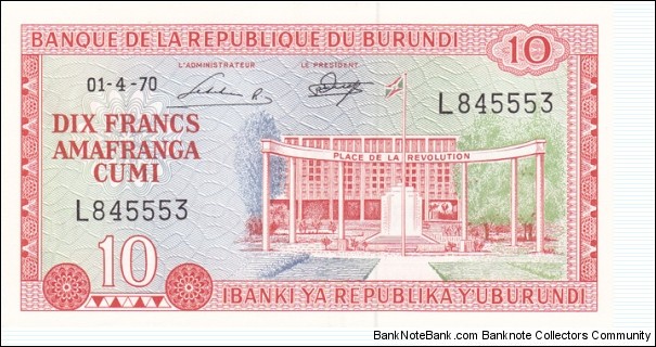 Burundi P20b (10 francs 1/4-1970) Banknote
