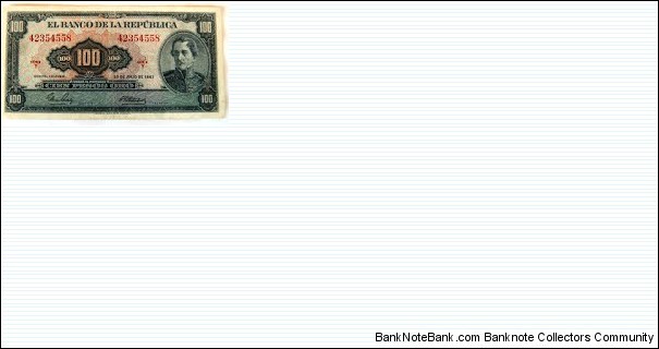 SOLD-COLOMBIA BANKNOTE P403- CAT 548 Banknote