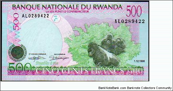 500 Francs / Amafaranga__
pk# 26__
01.12.1998 Banknote