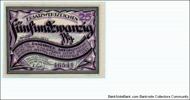 25 pfg. Notgeld City of Stettin. Now city in Poland - Szczecin. Banknote