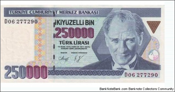 Turkey Banknotes 250000 Lira L.1970 Banknote