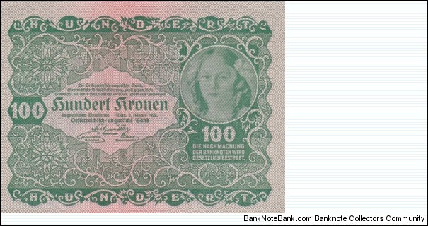 Austria P77 (100 kronen 1/2-1922) Banknote