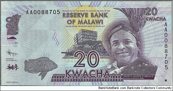 Malawi 2012 20 Kwacha. Banknote