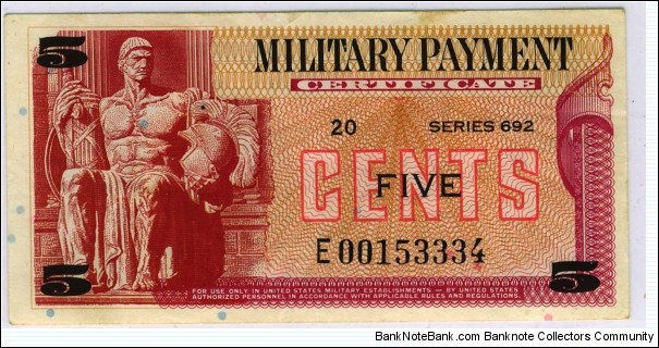 $.05 Military Payment Certificate : Series 692 replacement Banknote