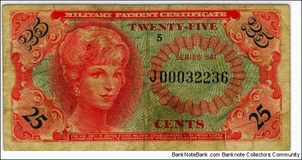 $.25 : Military Payment Certificate Series 641 replacement Banknote