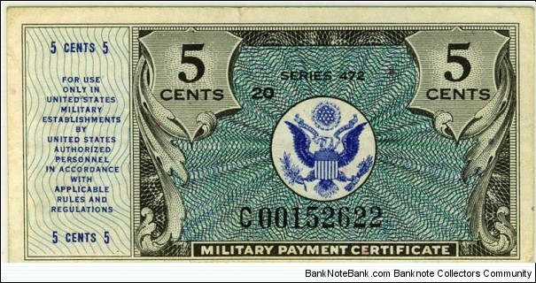 $.05 : Military Payment Certificate replacement Banknote