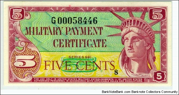 $.05 : Military Payment Certificate Series 591 replacement Banknote