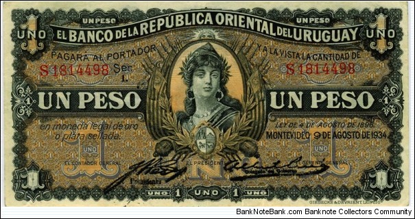 1 Peso : Banco de la Republica Oriental Banknote