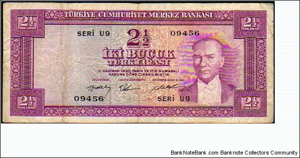 2½ Türk Lirası__
pk# 151__
(1951-1961) Banknote
