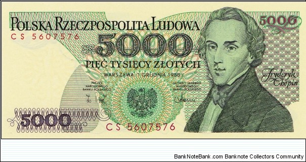 Poland 5000 zlotych 1988 Banknote