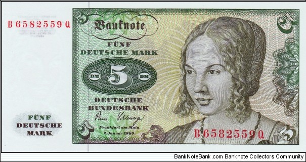 Germany (Federal Republic of Germany) 5 Deutsche Mark 1990 Banknote