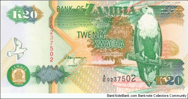 Zambia 20 kwacha 1992 Banknote
