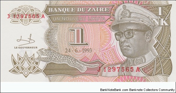Zaïre 1 nouveau likuta 1993 Banknote
