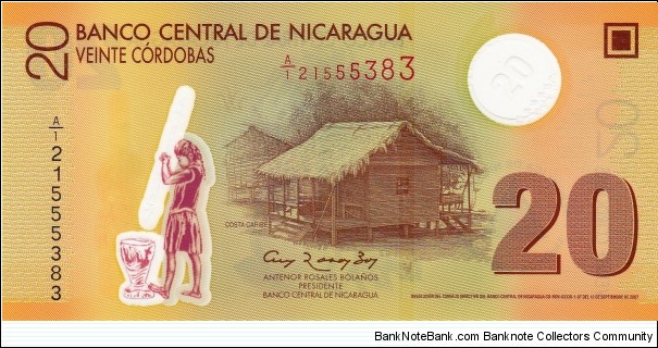 Nicaragua 20 córdobas 2007 (2012), polymer Banknote