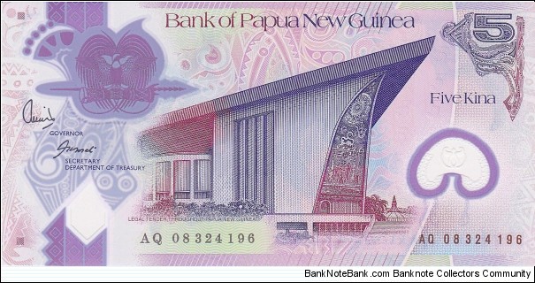 Papua New Guinea 5 kina 2008, polymer Banknote