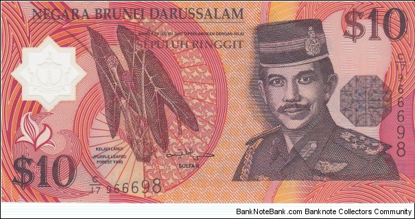 Brunei 10 ringgit 1998, polymer Banknote