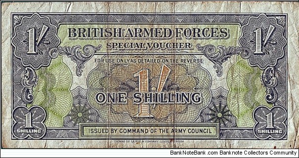British Armed Forces N.D. 1 Shilling (1/20 Pound).

Series I. Banknote