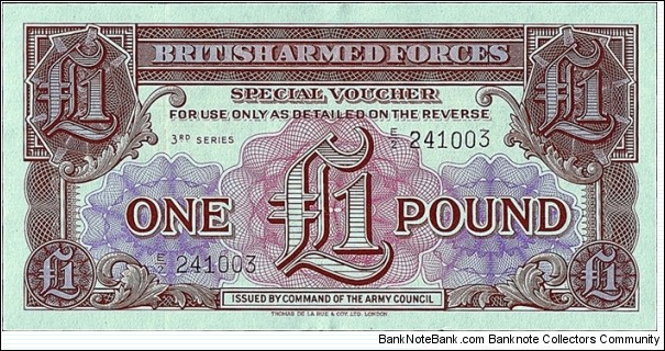 British Armed Forces N.D. 1 Pound.

Series III.

Faultily printed serial numbers. Banknote
