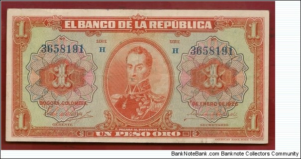 COLOMBIA 1 Peso Republica de Colombia 1926 SOLD Banknote