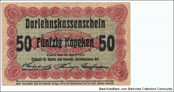 50 Kopeken(Ostbank division/German occupation of Lithuania 1916)  Banknote