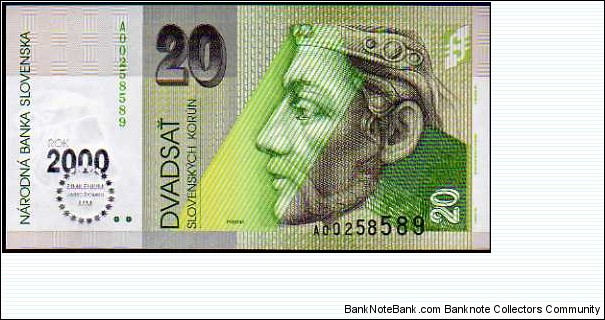 20 Slovenských Korún__
pk# 34__
Millennium 2000 Commemorative__
01.09.1993 Banknote