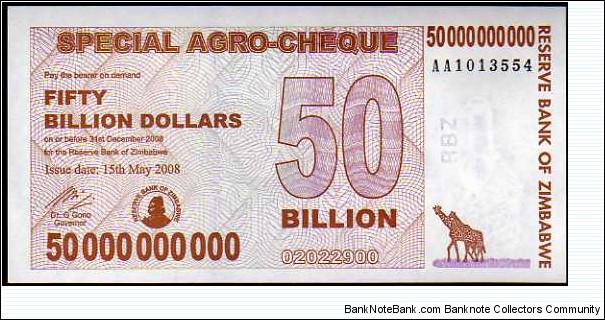 50.000.000.000 Dollars__
pk# 63__
15.05.2008 (31.12.2008)__
Special Agro-Cheque Banknote
