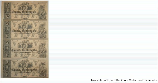 Louisiana, New Orleans : 5 Dollar Uncut sheet of 4 Banknote