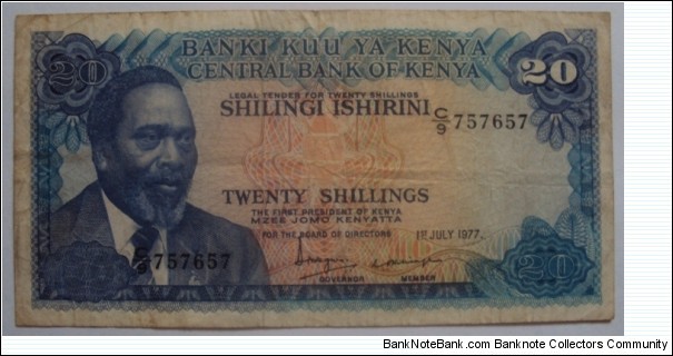 Kenya Shillings 20 Banknote, Dated 1st July 1977 Banknote