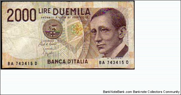 2000 Lire__
pk# 115__
sign. Ciampi/Speziali__
03.10.1990__
series: BA 743415 D Banknote