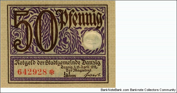 Free City of Danzig : 50 Pfennig Banknote