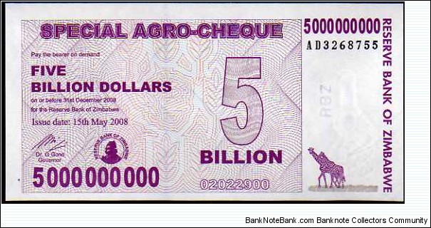 5.000.000.000 Dollars__
pk# 61__
15.05.2008 (31.12.2008)__
Special Agro-Cheque Banknote