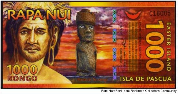 *ISLA DE PASCUA*__ EASTERN ISLAND __1000 Rongo__pk# NL__01.09.2011__
Polymer 	 Banknote