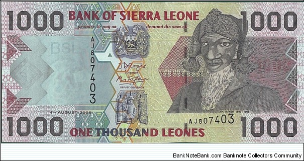 Sierra Leone 2006 1,000 Leones.

Cut unevenly. Banknote