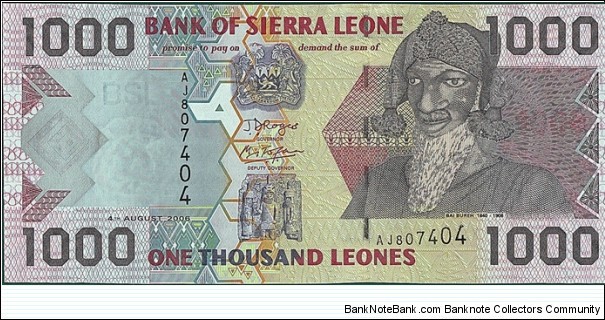 Sierra Leone 2006 1,000 Leones.

Cut unevenly. Banknote