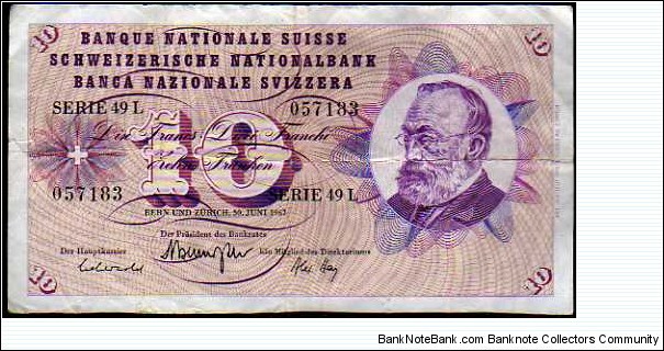 10 Franken / Francs / Franchi__
pk# 45 m (2)__
30.06.1967 Banknote