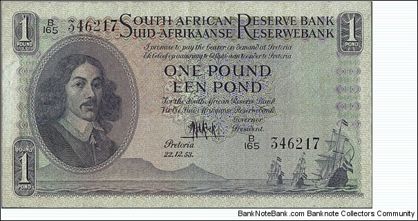 South Africa 1953 1 Pound.

'English on Top' type. Banknote