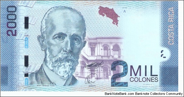 2000 colones; September 2, 2009; Series A Banknote